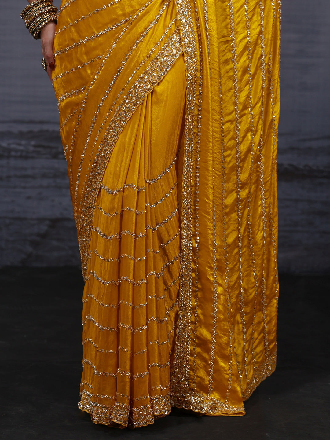  Libas Art Mustard Embellished Tissue Saree 