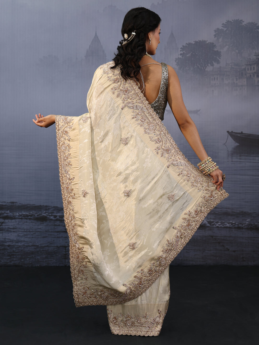  Libas Art Golden Embellished Silk Blend Saree 