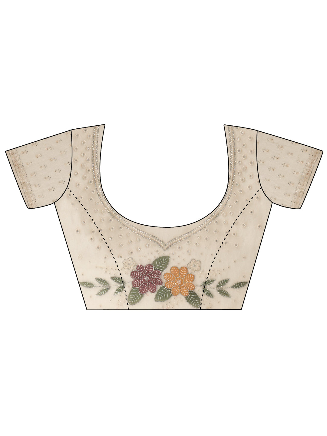  Libas Off White Floral Embellished Tissue Saree with Scalloped Border 