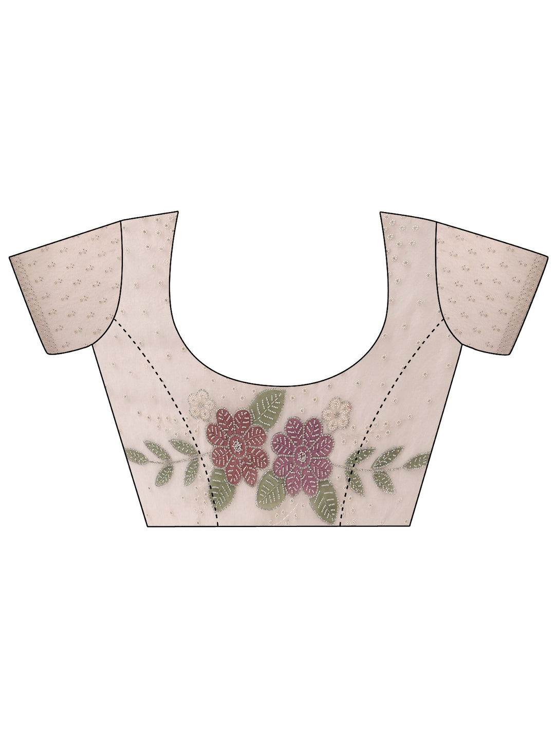  Libas Peach Floral Embellished Tissue Saree with Scalloped Border 