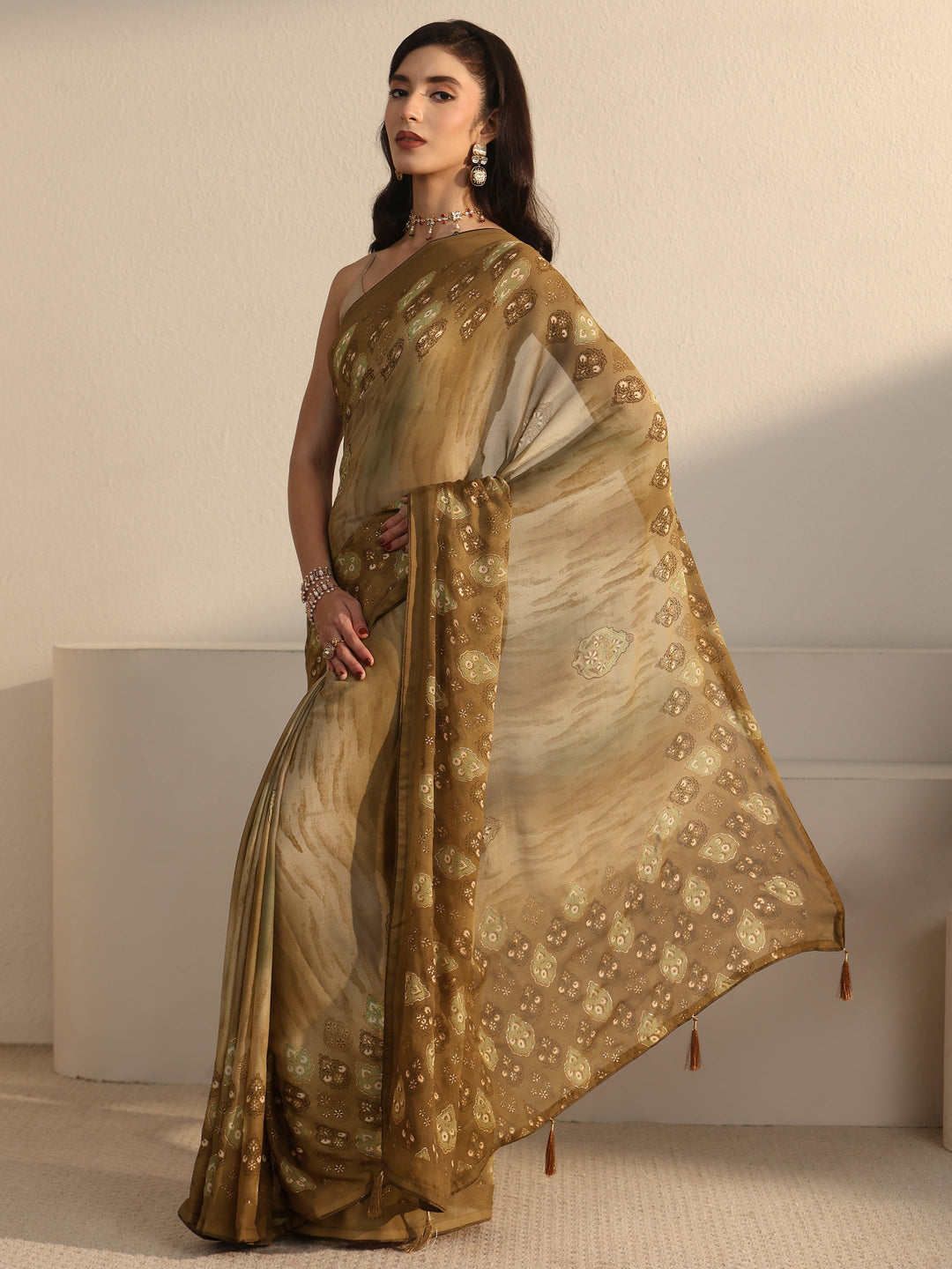  Libas Green Ethnic Printed Georgette Saree 