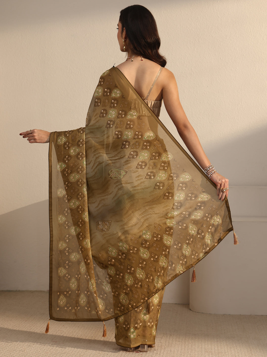  Libas Green Ethnic Printed Georgette Saree 