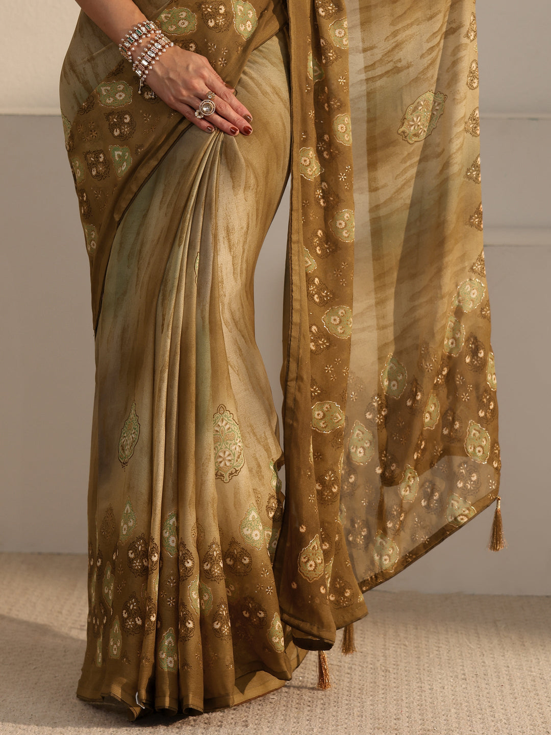  Libas Green Ethnic Printed Georgette Saree 