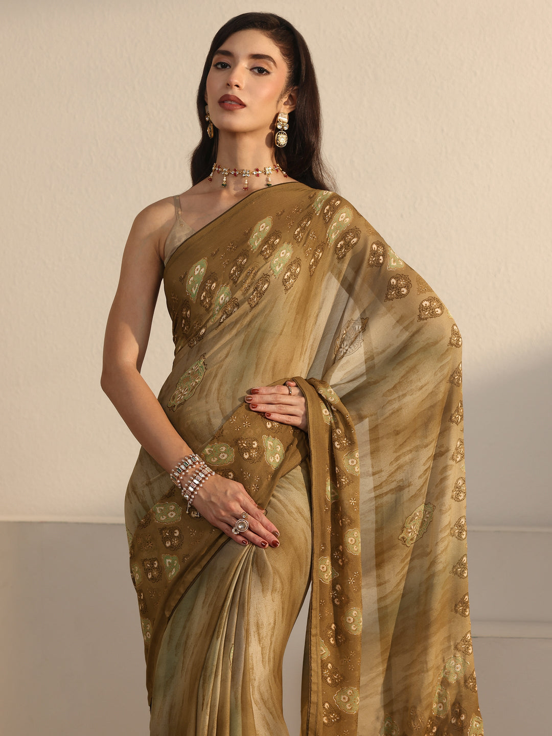  Libas Green Ethnic Printed Georgette Saree 
