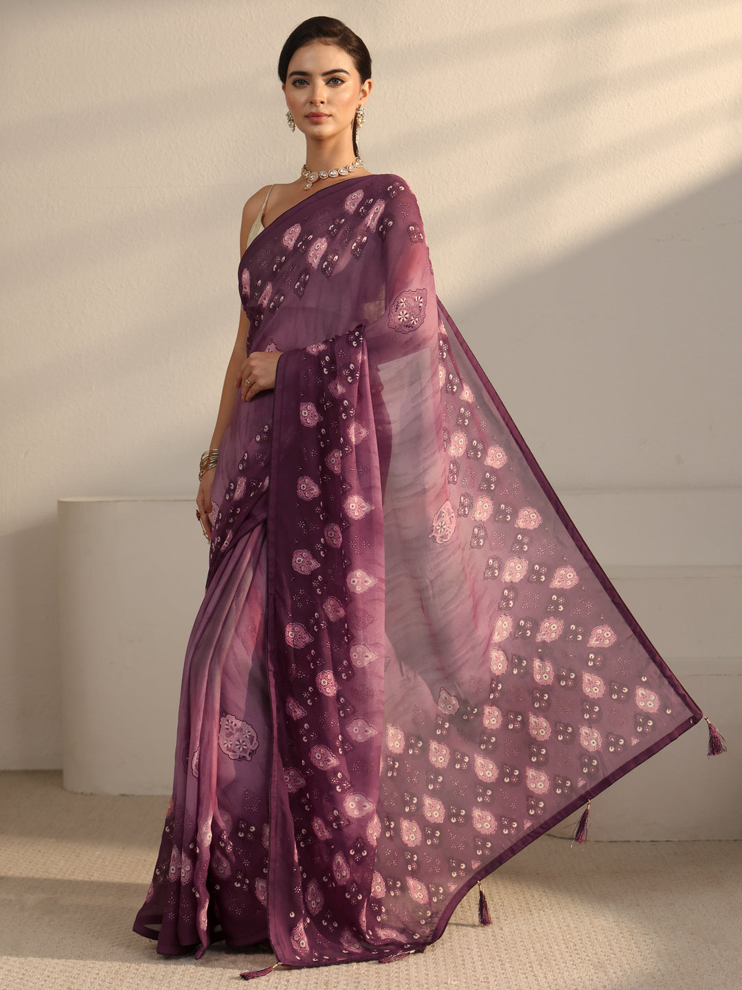  Libas Pink Ethnic Printed Georgette Saree 
