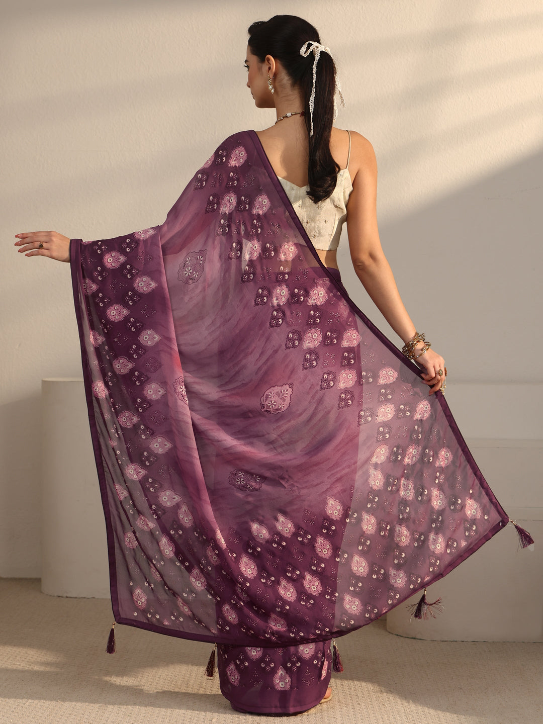  Libas Pink Ethnic Printed Georgette Saree 