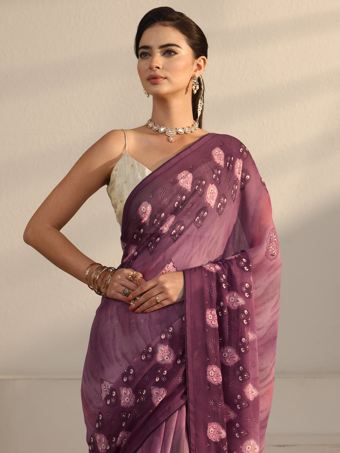  Libas Pink Ethnic Printed Georgette Saree 