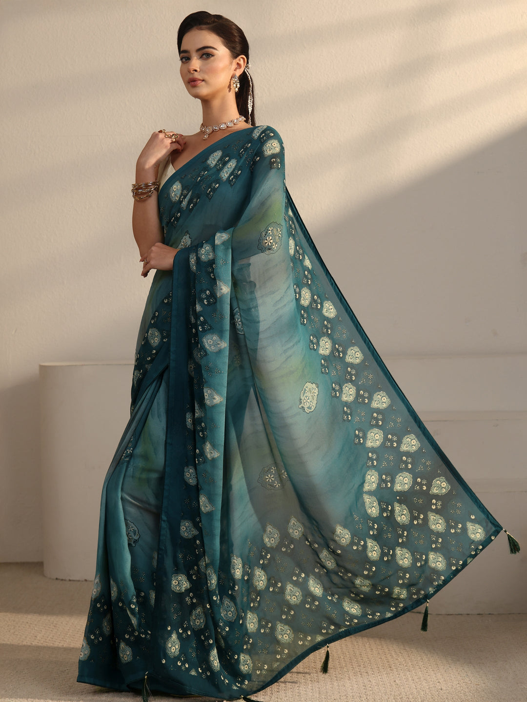  Libas Blue Ethnic Printed Georgette Saree 