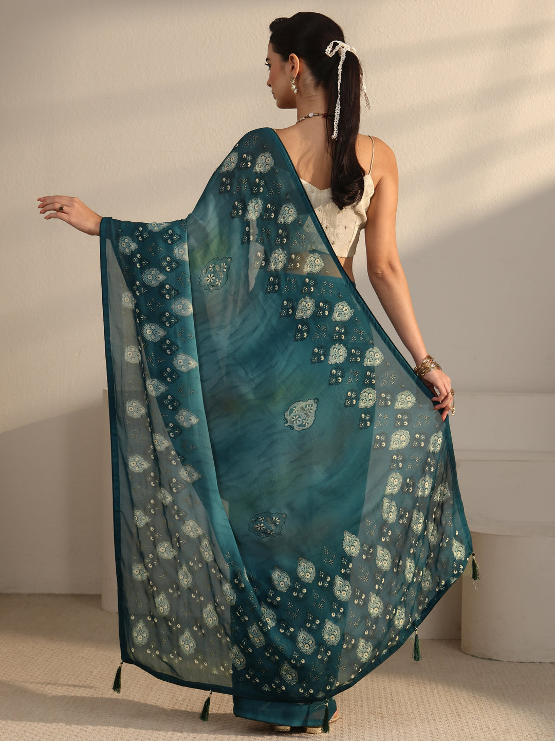  Libas Blue Ethnic Printed Georgette Saree 