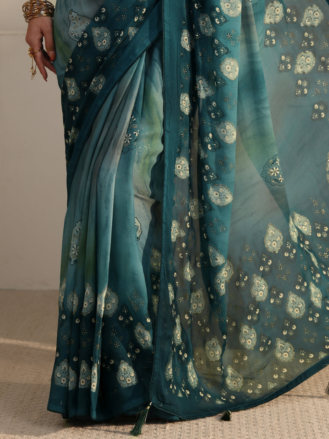  Libas Blue Ethnic Printed Georgette Saree 