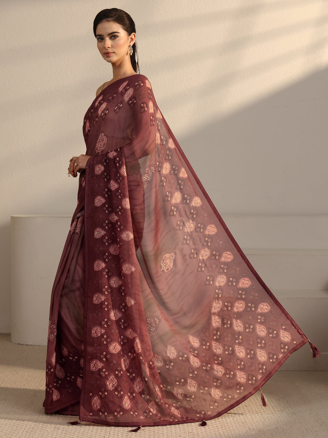  Libas Brown Ethnic Printed Georgette Saree 