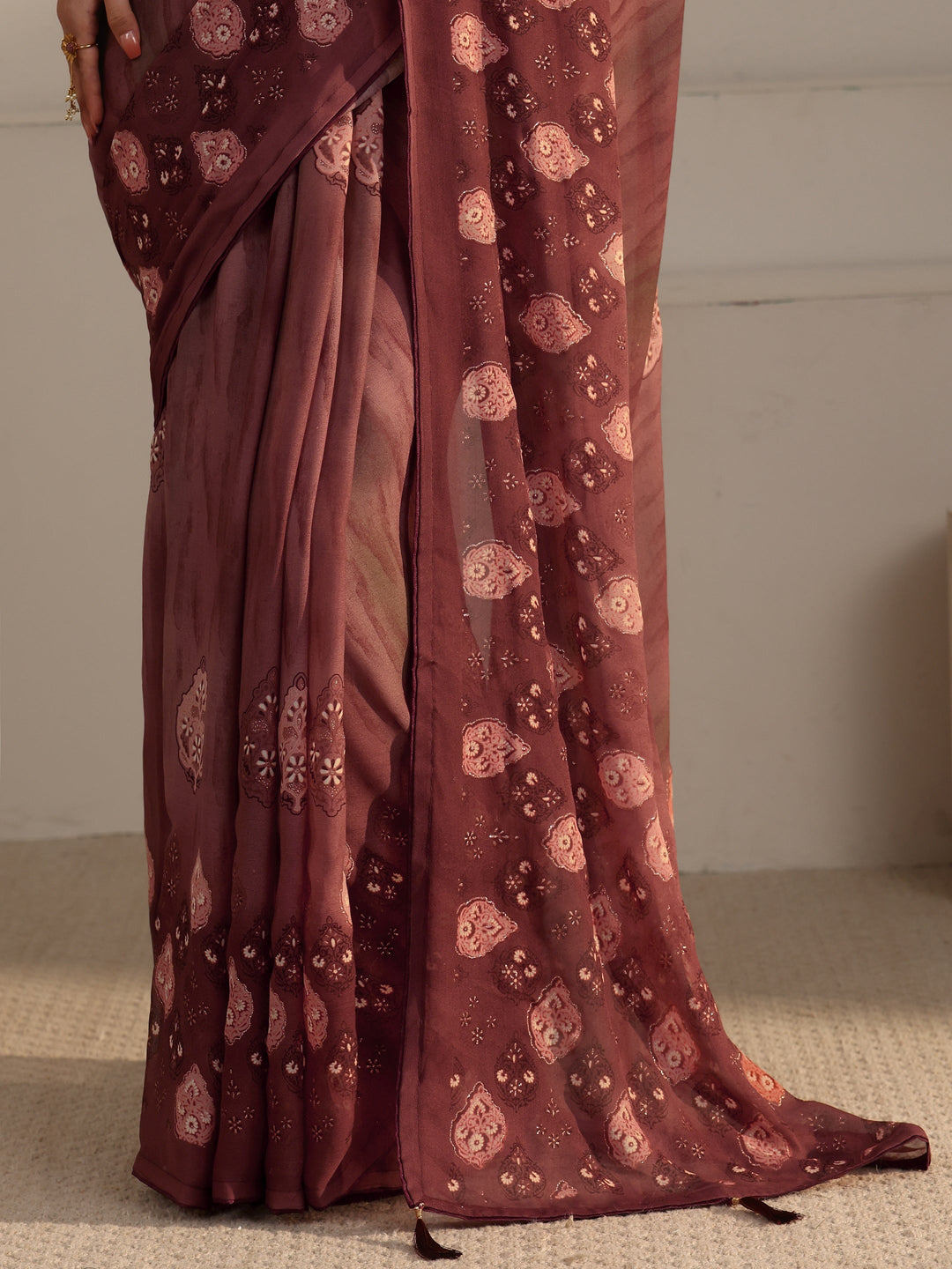  Libas Brown Ethnic Printed Georgette Saree 