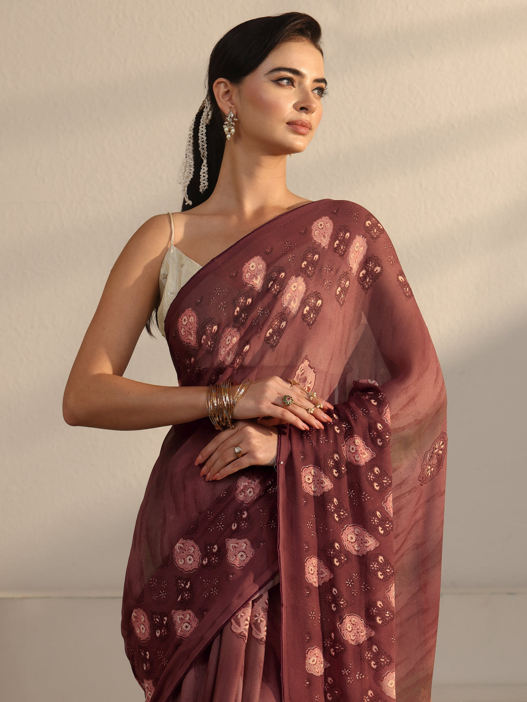  Libas Brown Ethnic Printed Georgette Saree 