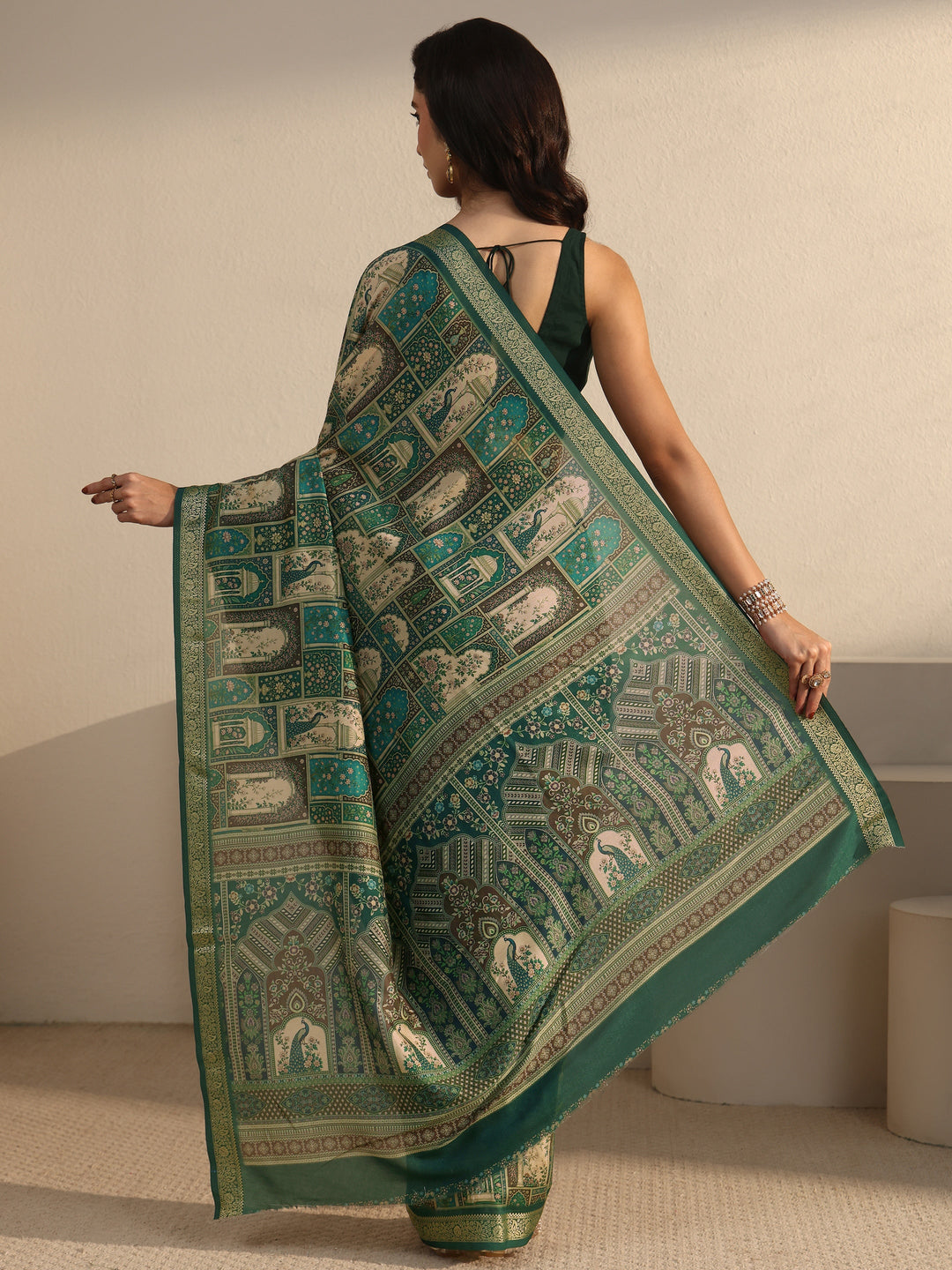  Libas Green Jharokha Printed Silk Blend Saree 