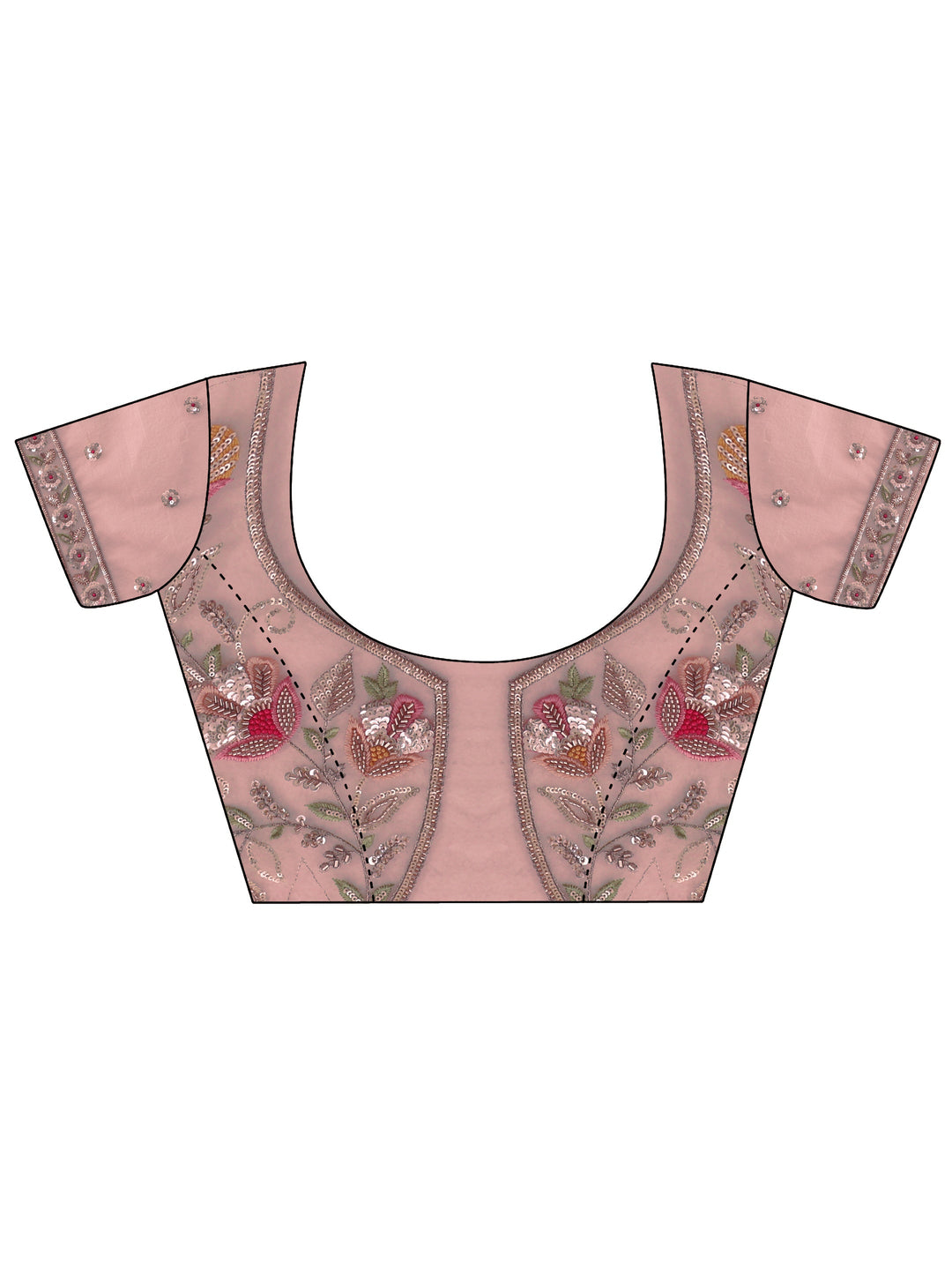  Libas Baby Pink Sequin Embellished Net Saree with Scalloped Border 