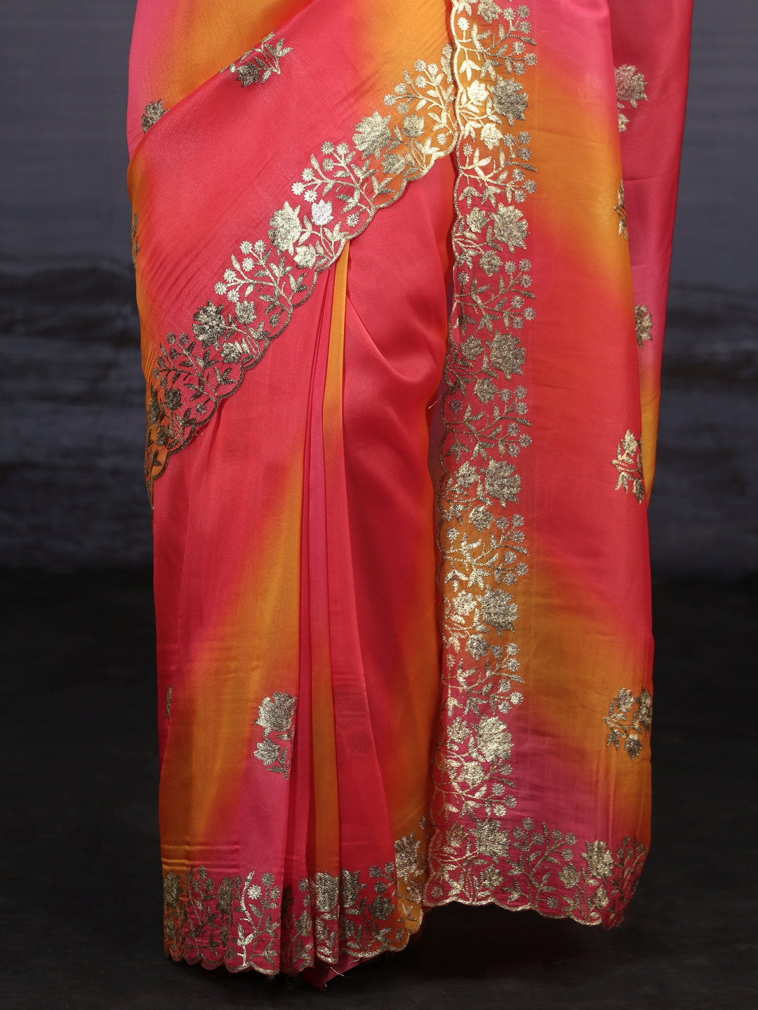  Libas Multi Coloured Floral Embroidered Tissue Saree 