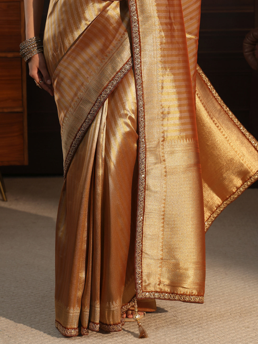  Libas Art Brown Striped Banarasi Silk Blend Saree 