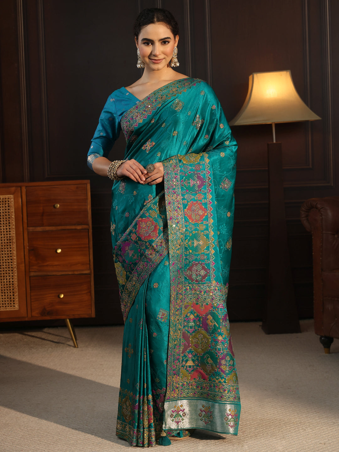  Libas Art Blue Woven Design Silk Blend Saree with Embellished Patola Pallu 