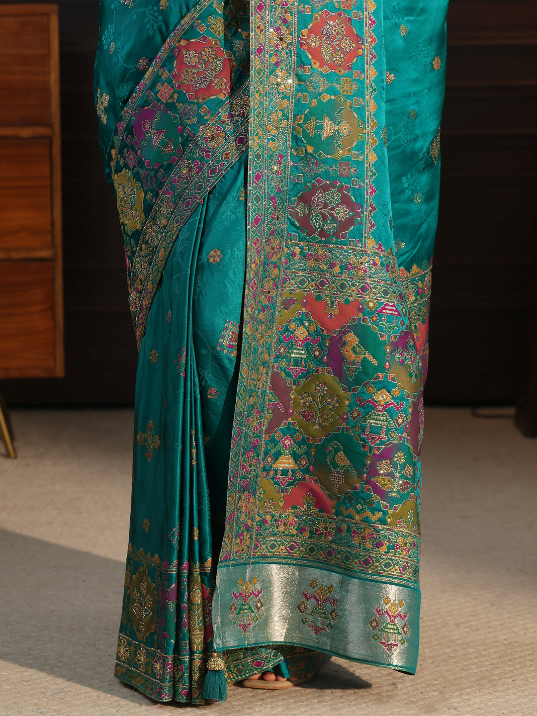  Libas Art Blue Woven Design Silk Blend Saree with Embellished Patola Pallu 