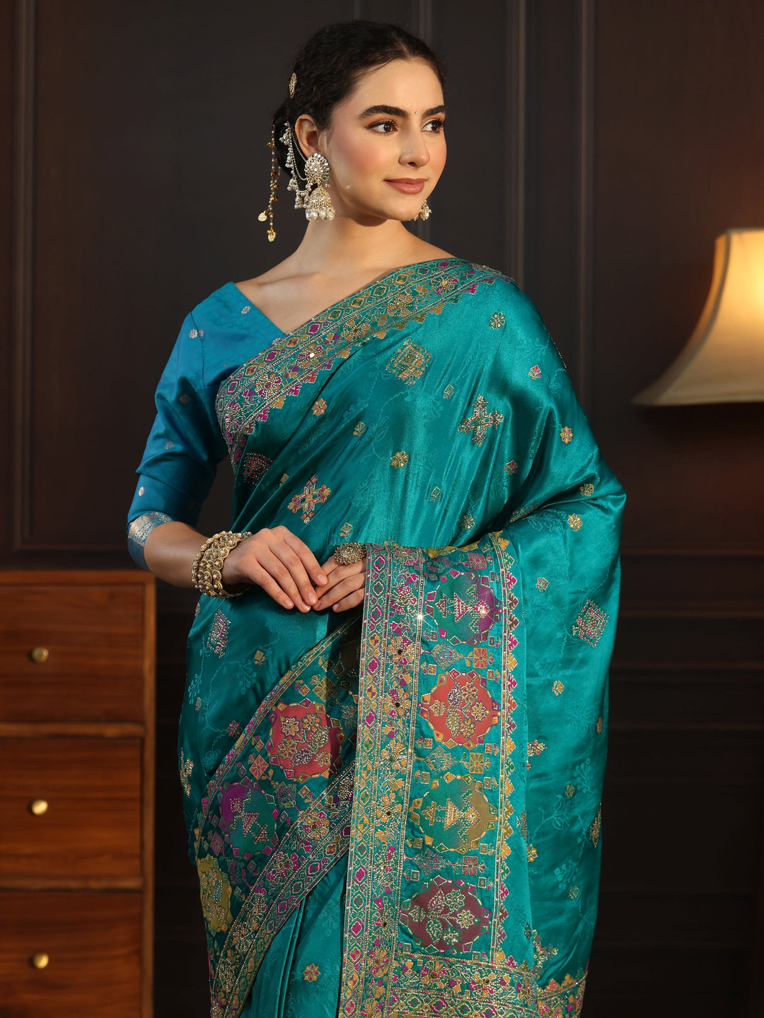  Libas Art Blue Woven Design Silk Blend Saree with Embellished Patola Pallu 