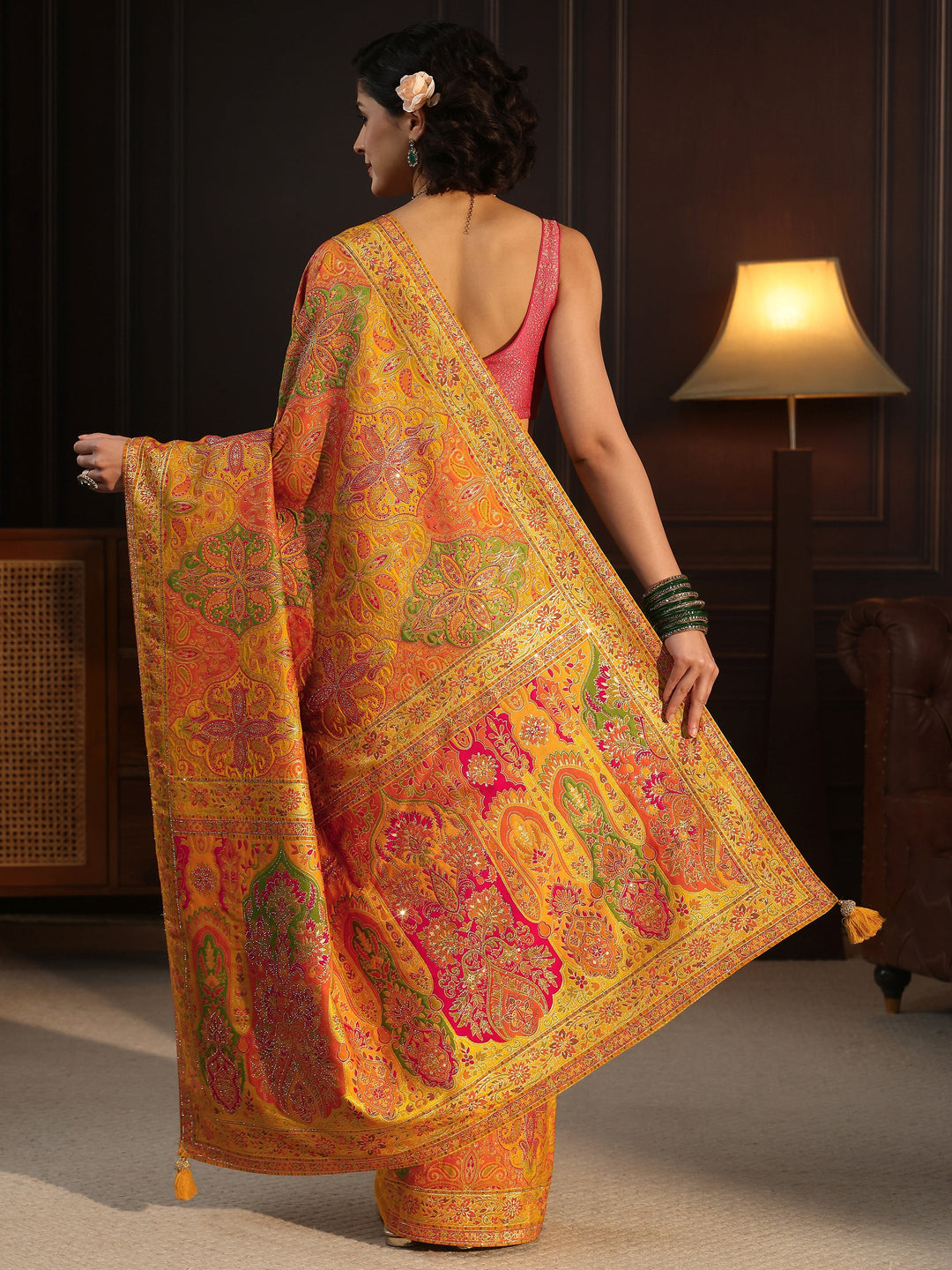  Libas Art Mustard Ethnic Woven Design Silk Blend Saree 