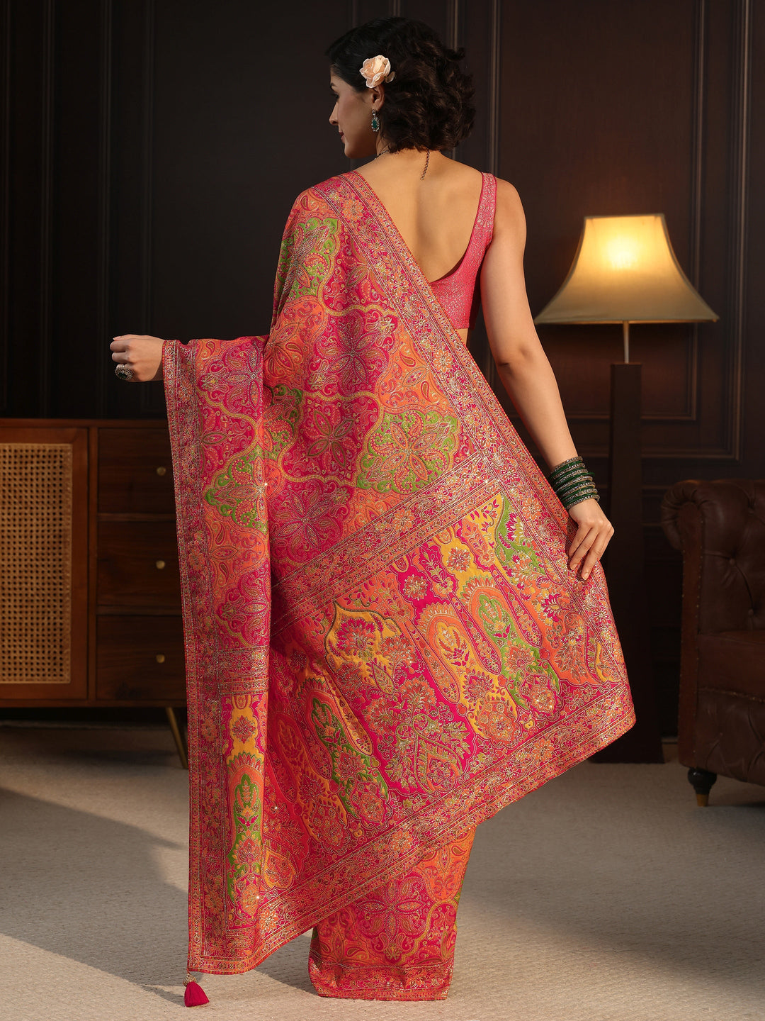  Libas Art Pink Ethnic Woven Design Silk Blend Saree 