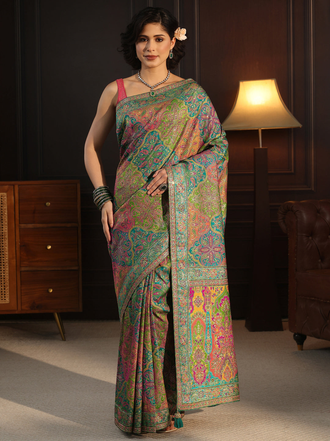 Libas Art Blue Ethnic Woven Design Silk Blend Saree 