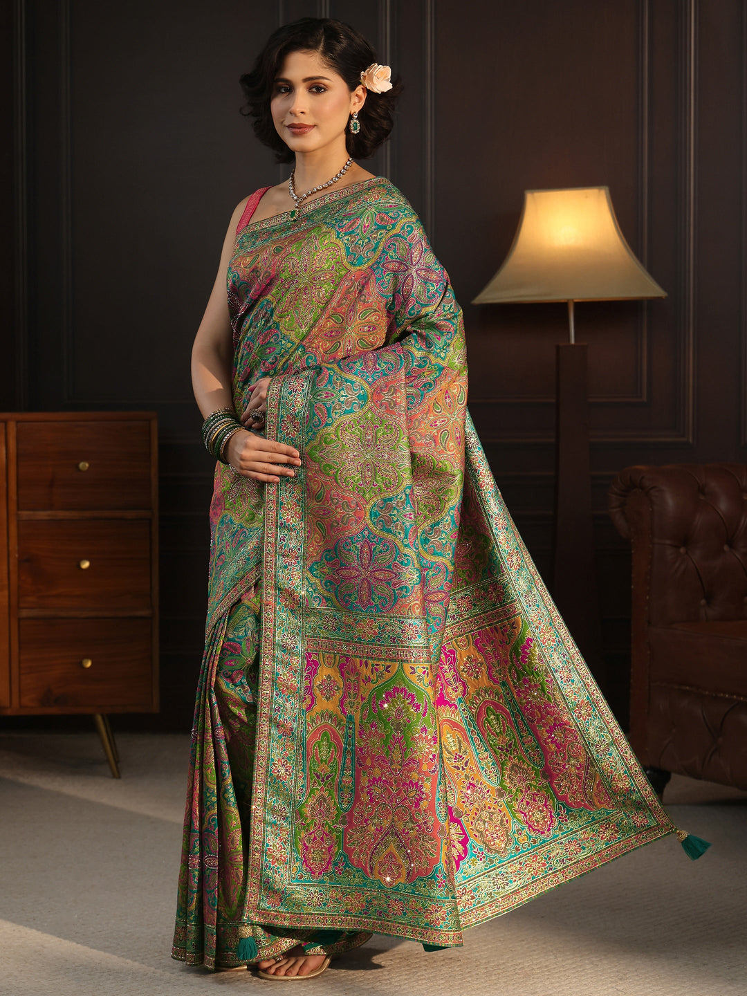  Libas Art Blue Ethnic Woven Design Silk Blend Saree 