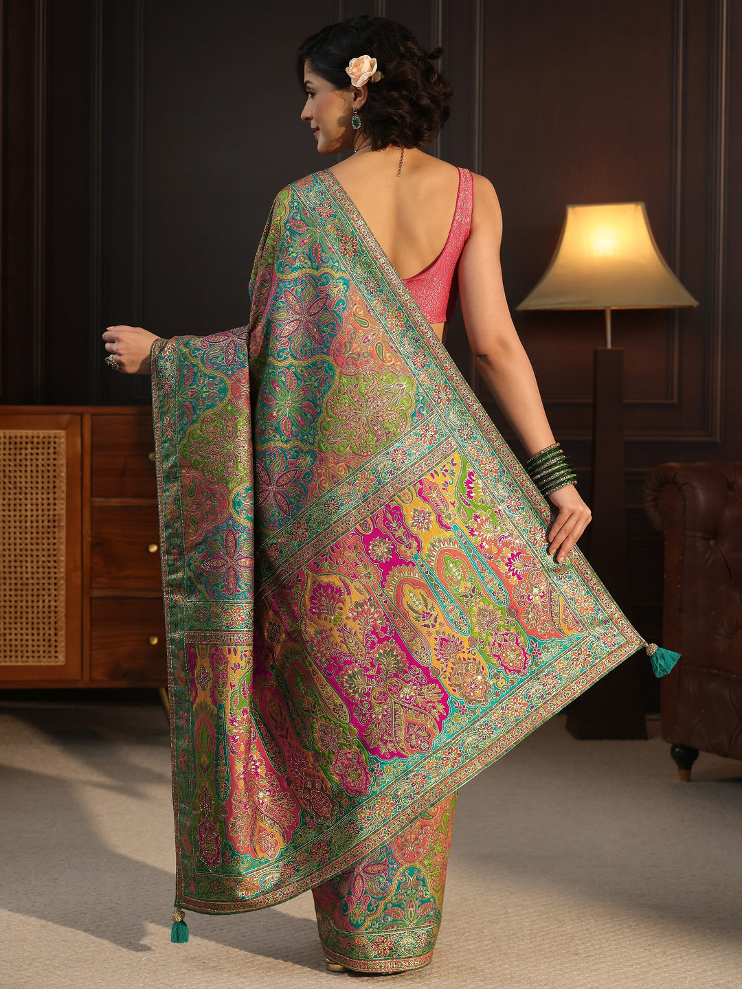  Libas Art Blue Ethnic Woven Design Silk Blend Saree 