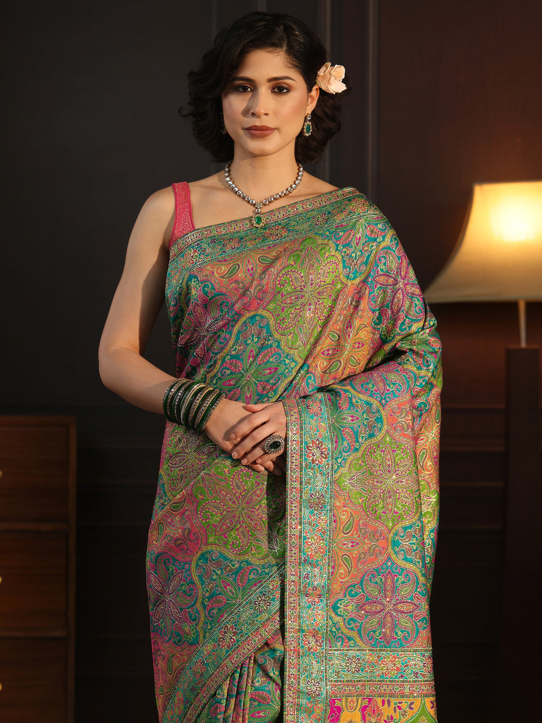  Libas Art Blue Ethnic Woven Design Silk Blend Saree 
