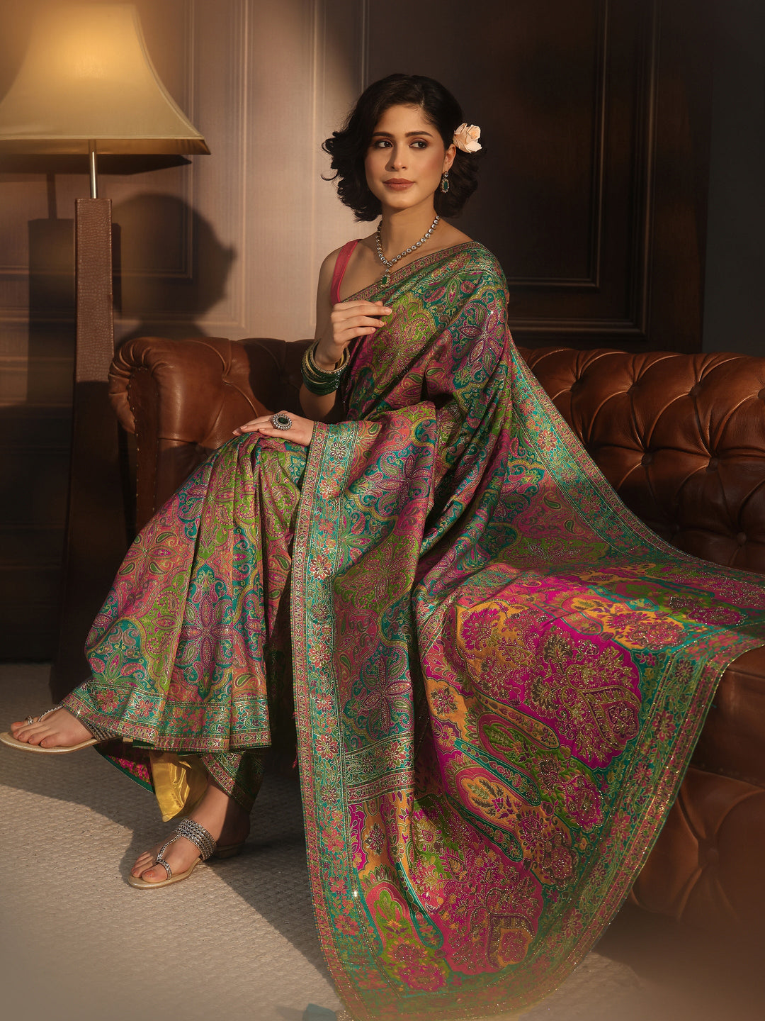  Libas Art Blue Ethnic Woven Design Silk Blend Saree 