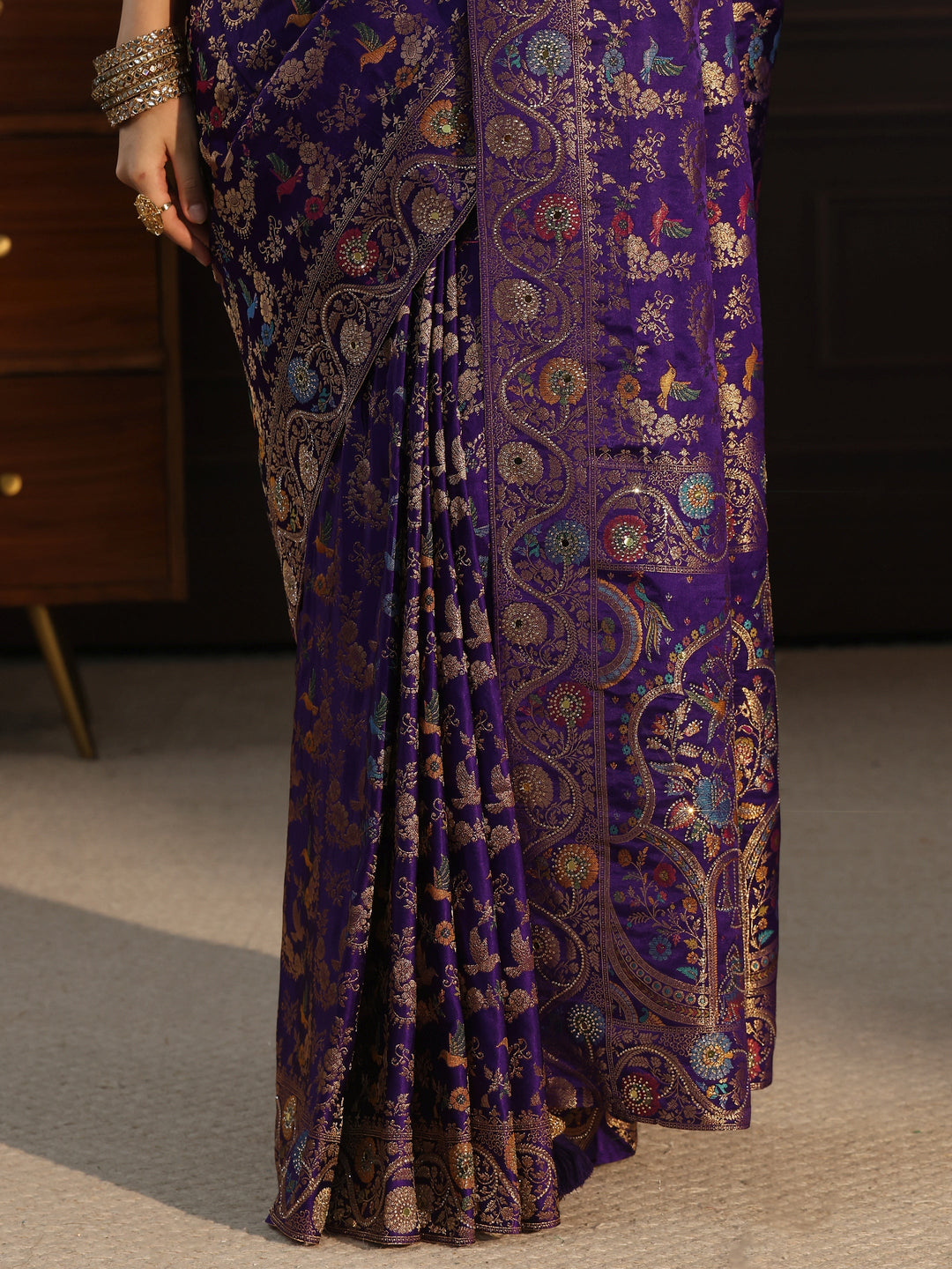  Libas Art Purple Floral Woven Design Satin Saree 