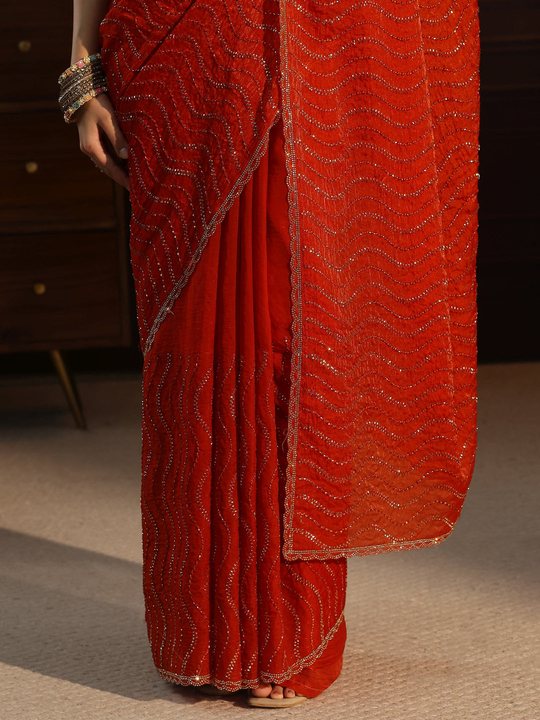  Libas Burnt Orange Embellished Tissue Saree 