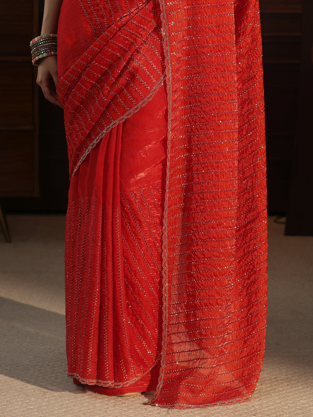  Libas Burnt Orange Embellished Tissue Saree 