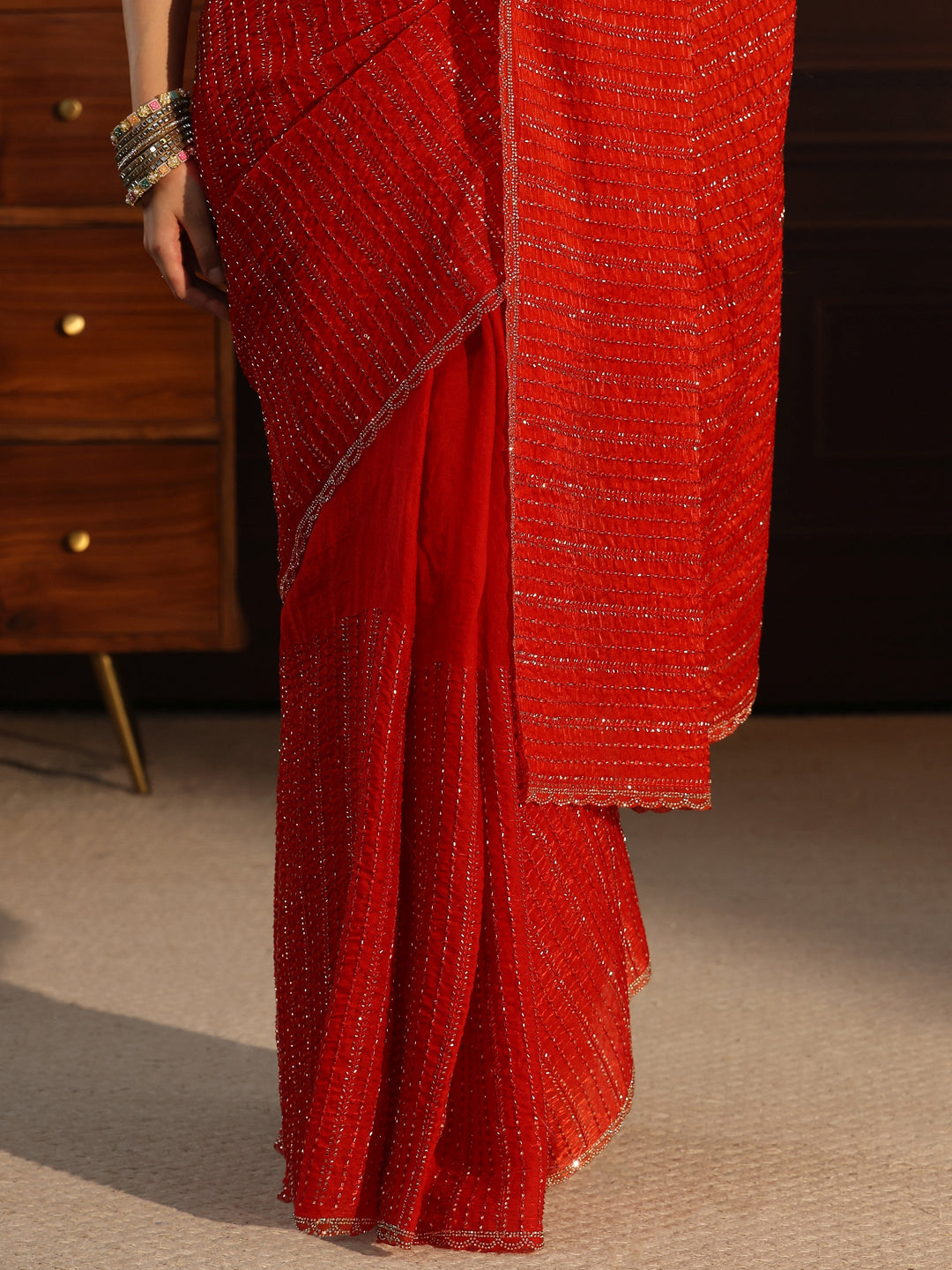  Libas Burnt Orange Embellished Tissue Saree 