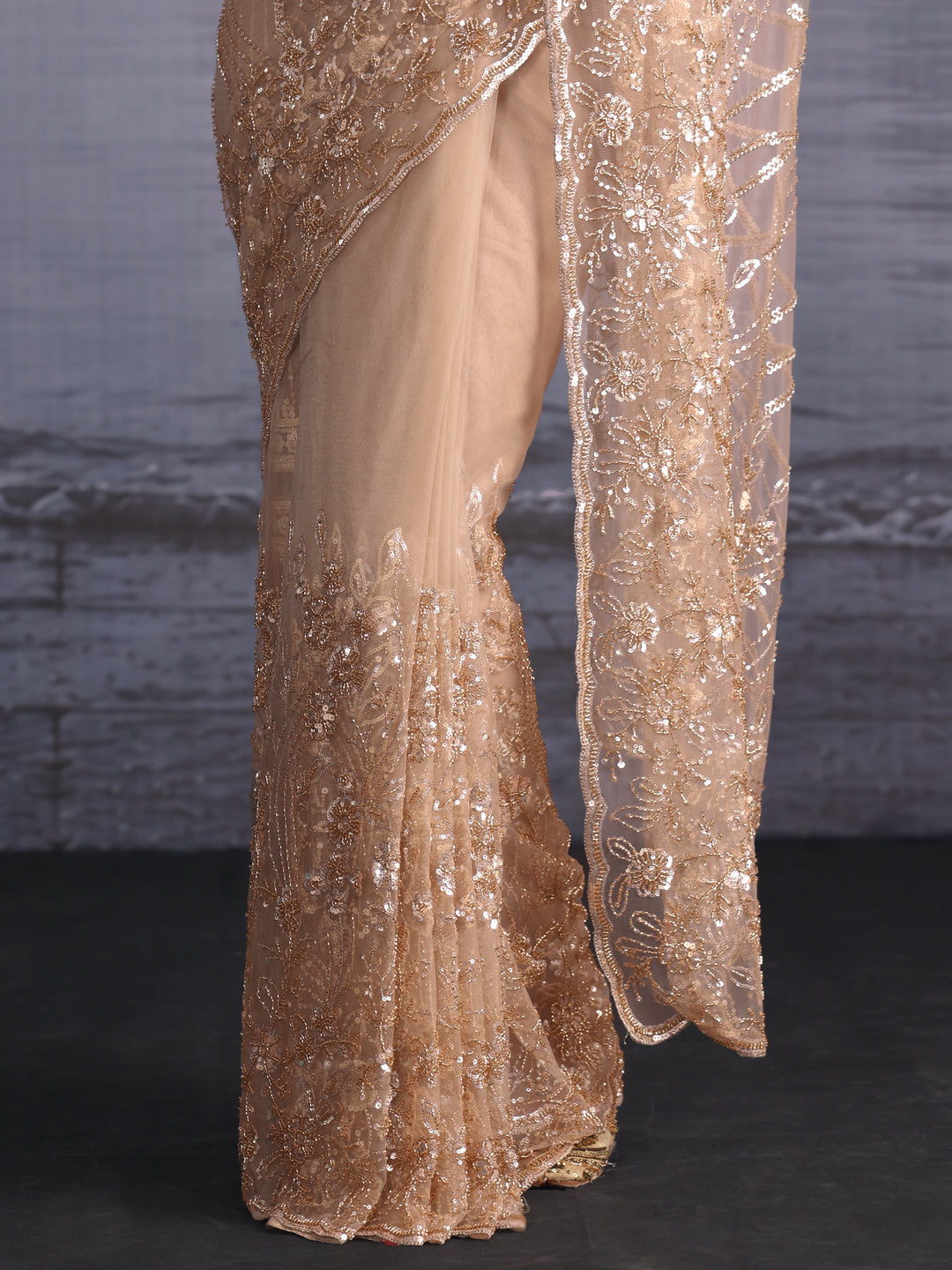  Libas Art Taupe Sequin Embellished Net Saree 