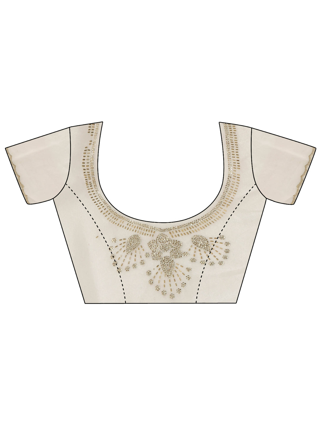  Libas Cream Stone Work Embellished Tissue Saree with Scalloped Border 