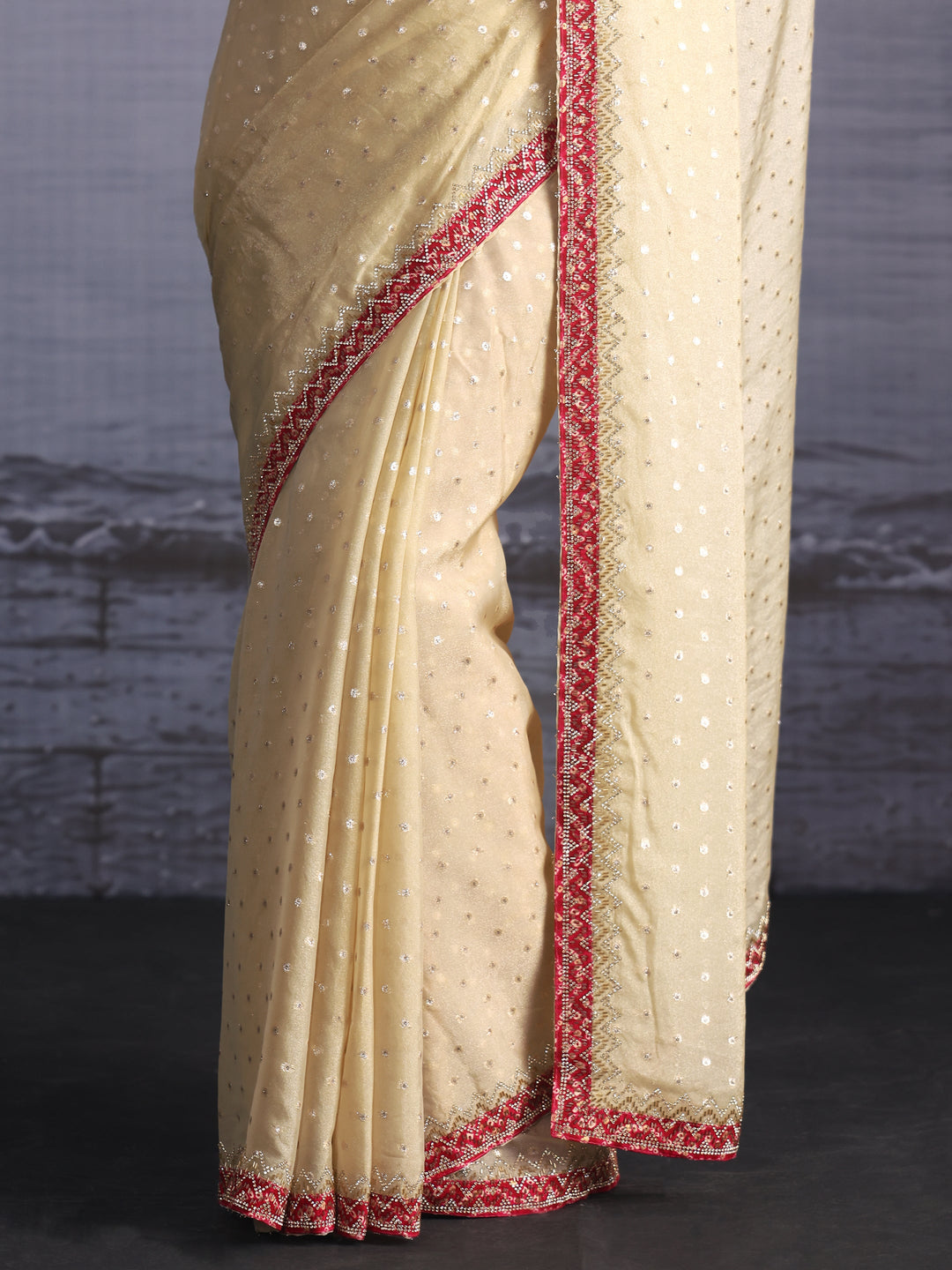  Libas Green and Pink Woven Design Tissue Saree with Embellished Border 