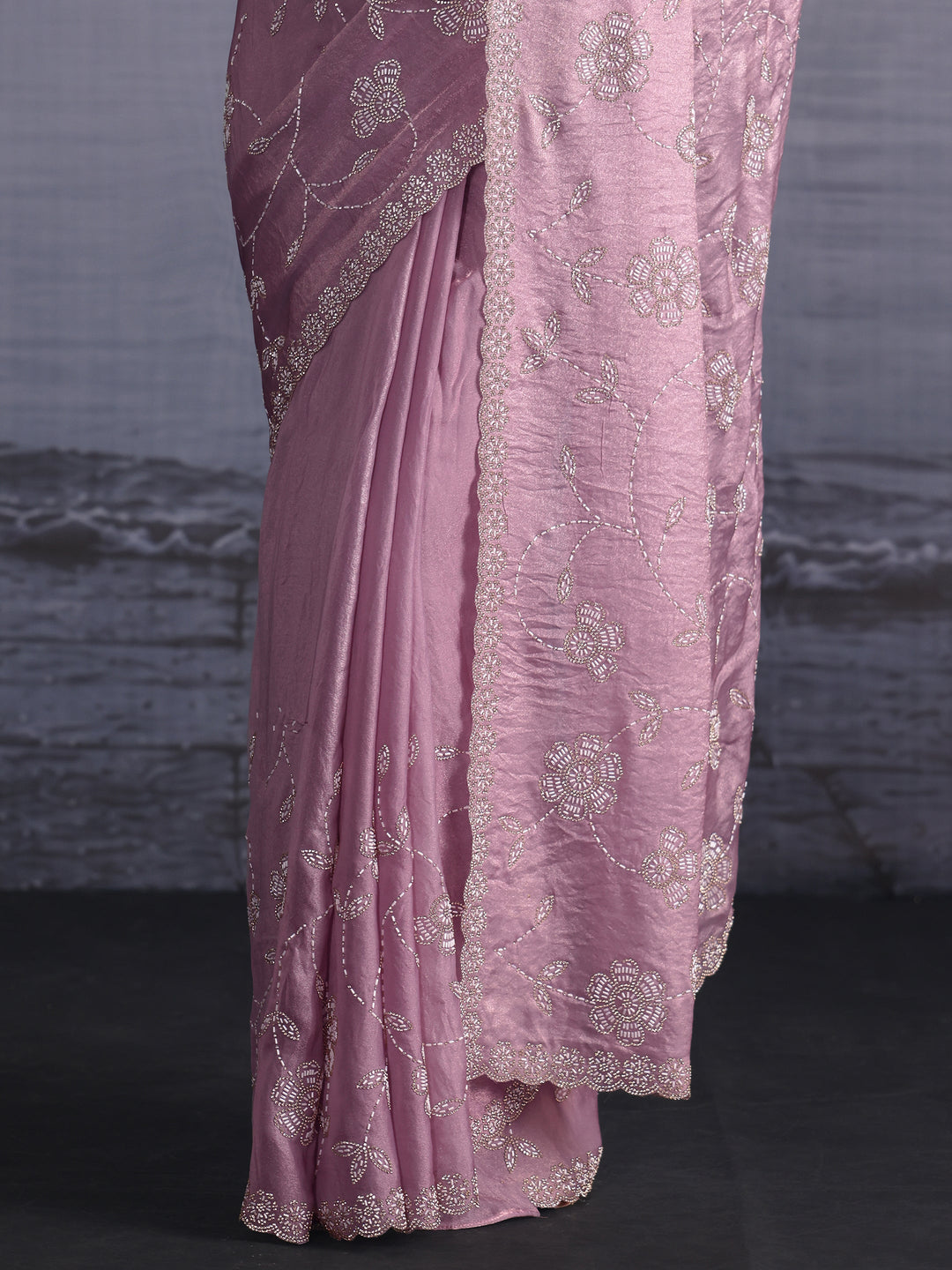  Libas Art Lavender Stone Work Embellished Tissue Saree 