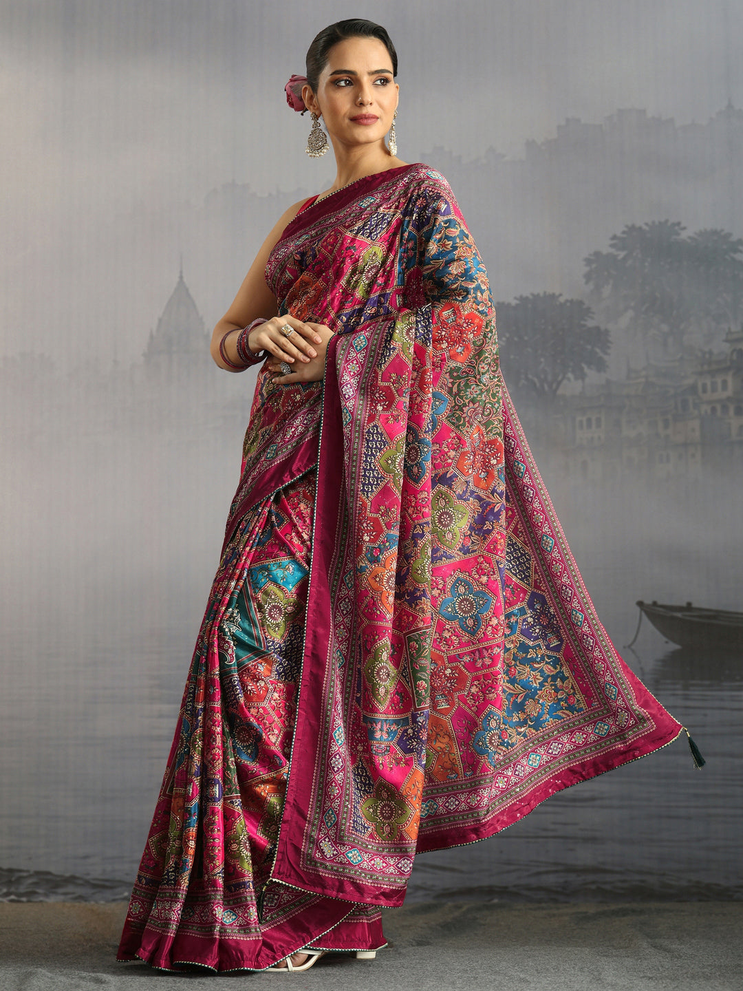  Libas Multicolour Printed Silk Blend Saree 
