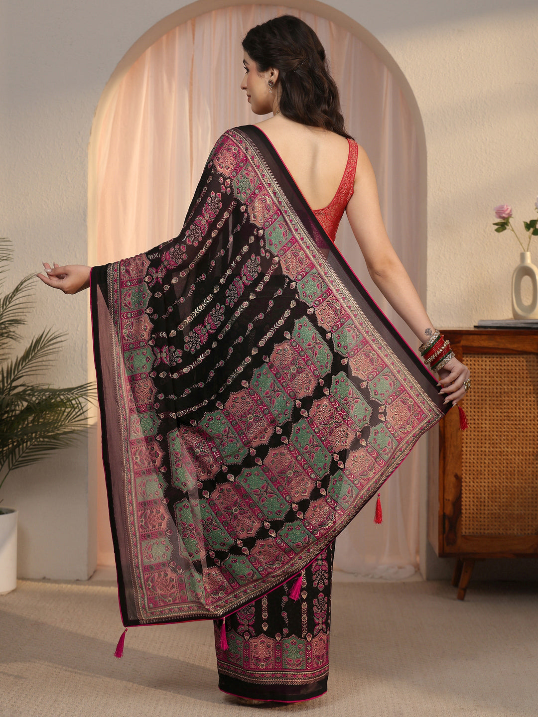  Libas Black Ethnic Printed Georgette Saree 