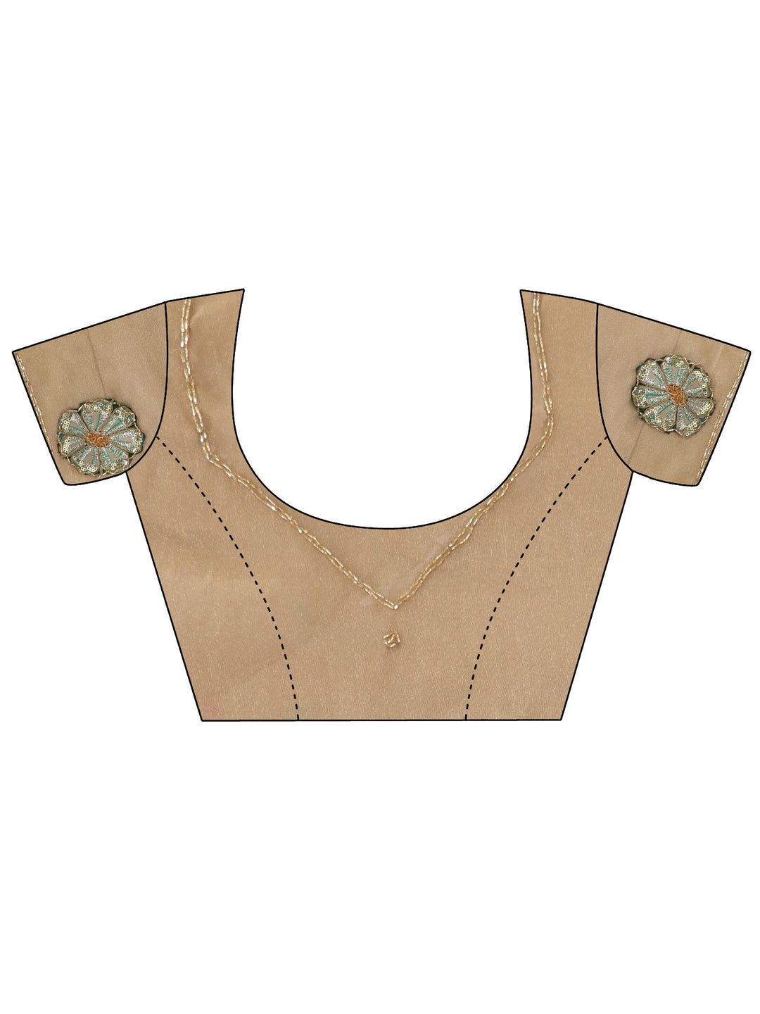  Libas Beige Embellished Tissue Saree with Applique Work 