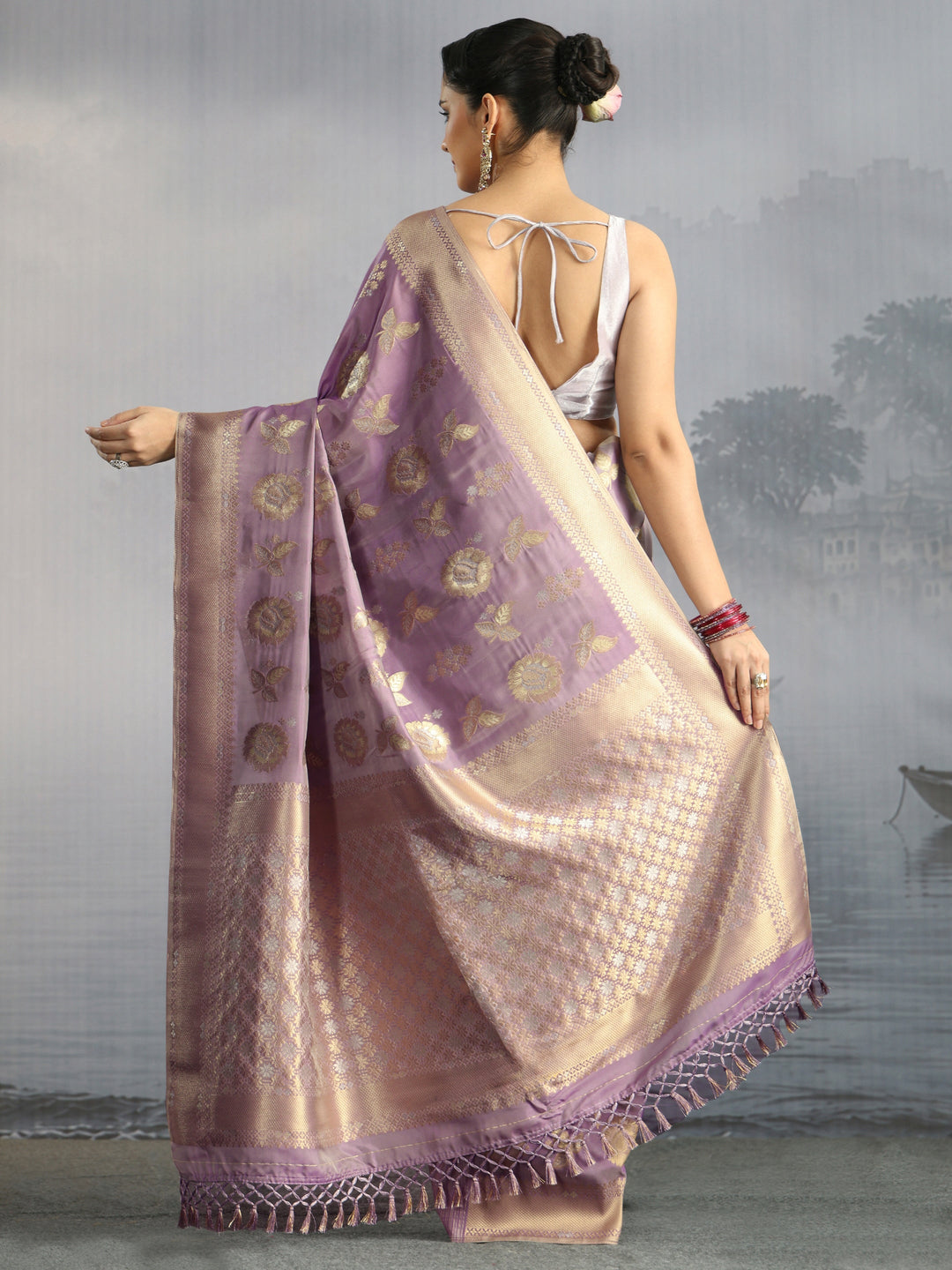  Libas Lavender Floral Woven Design Silk Blend Saree 