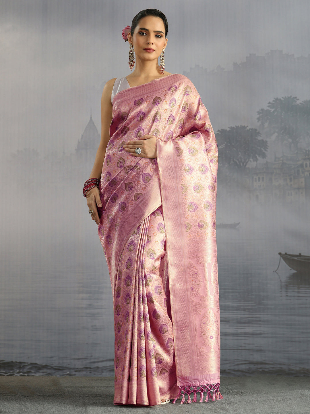  Libas Lavender Mughal Woven Design Silk Blend Saree 