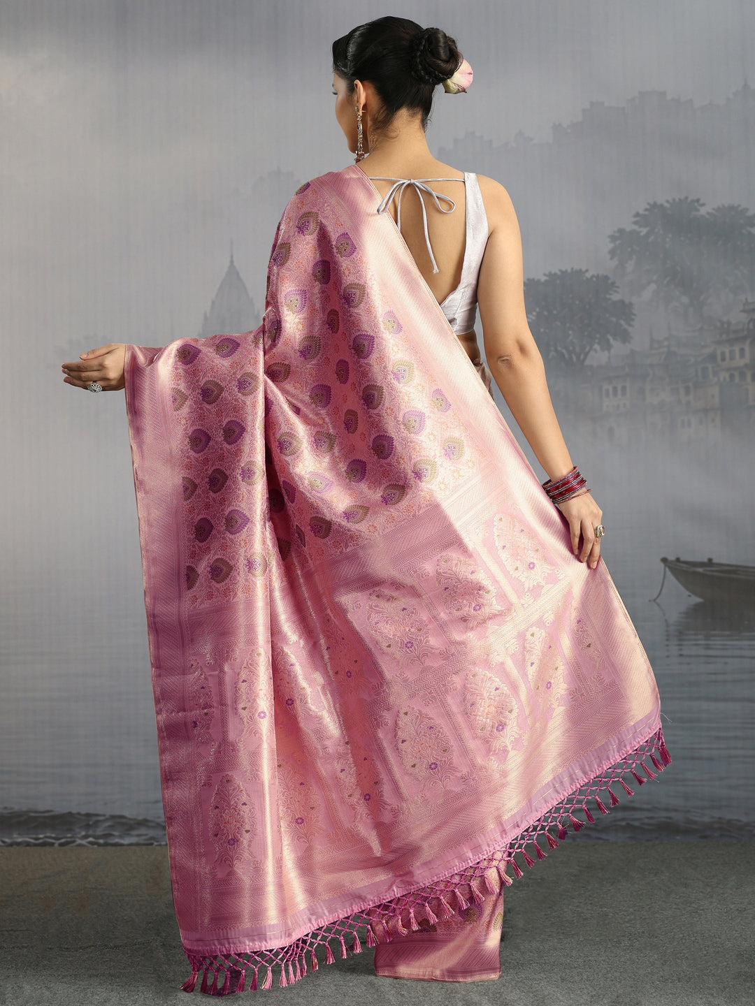  Libas Lavender Mughal Woven Design Silk Blend Saree 