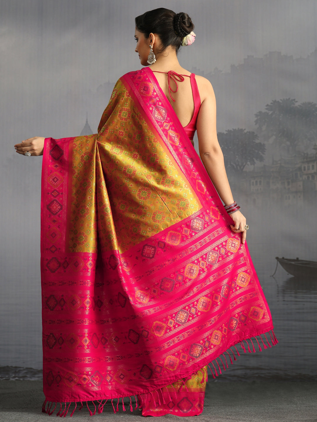  Libas Mustard Floral Woven Design Silk Blend Saree 