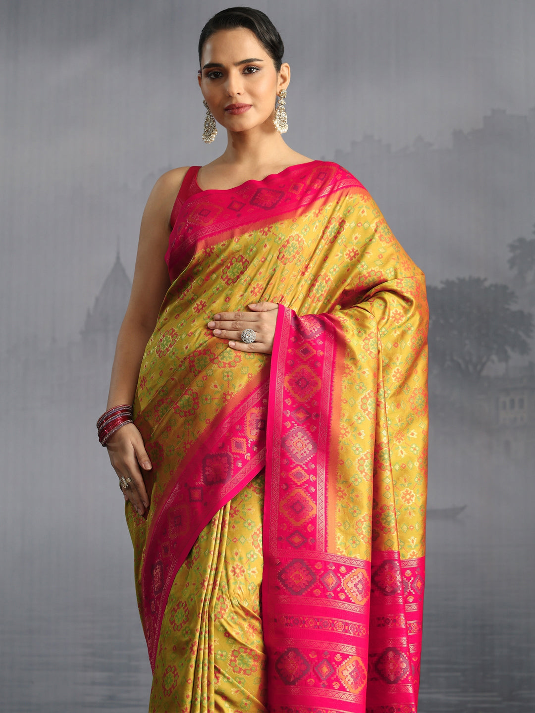  Libas Mustard Floral Woven Design Silk Blend Saree 