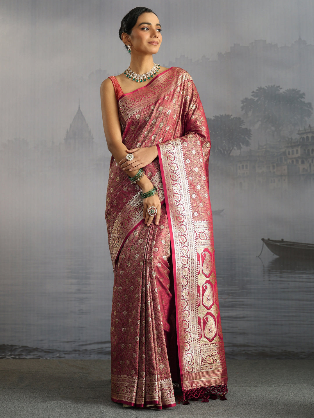  Libas Maroon Paisley Brocade Saree 