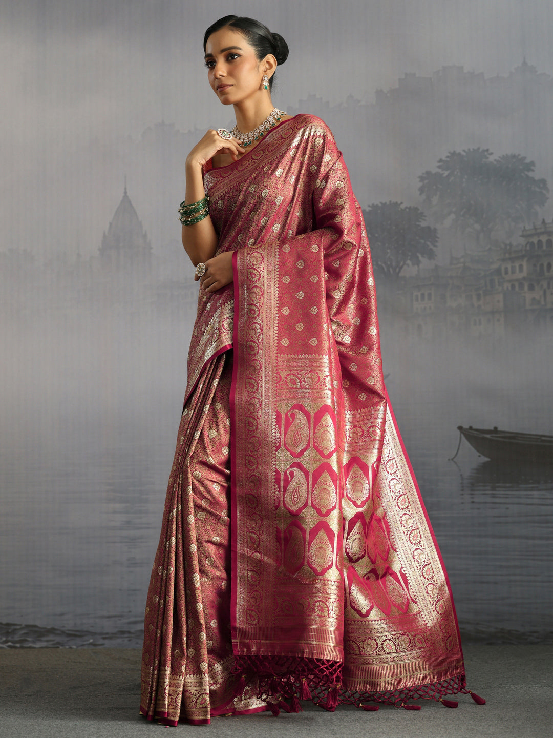  Libas Maroon Paisley Brocade Saree 