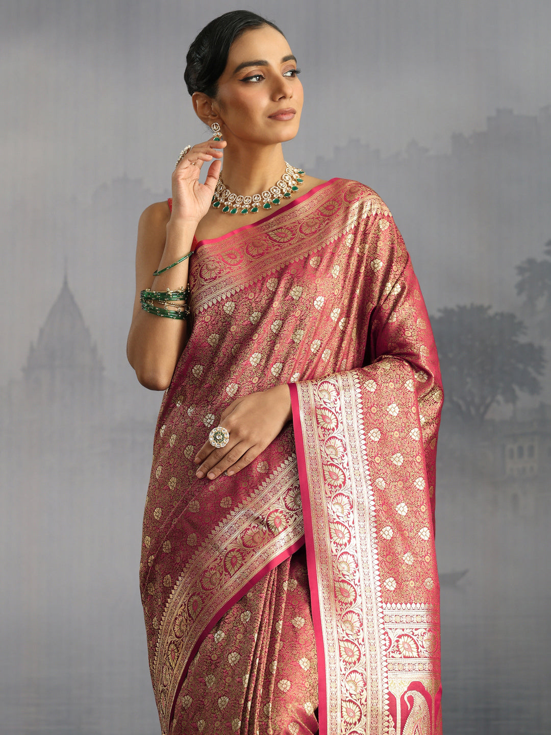  Libas Maroon Paisley Brocade Saree 